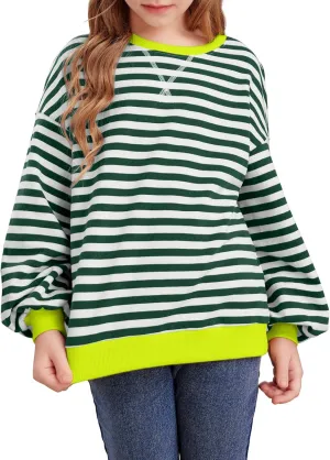 blibean Girls Cotton Long Sleeve Sweathirts Striped Color Block Tops Size 6-15 Years