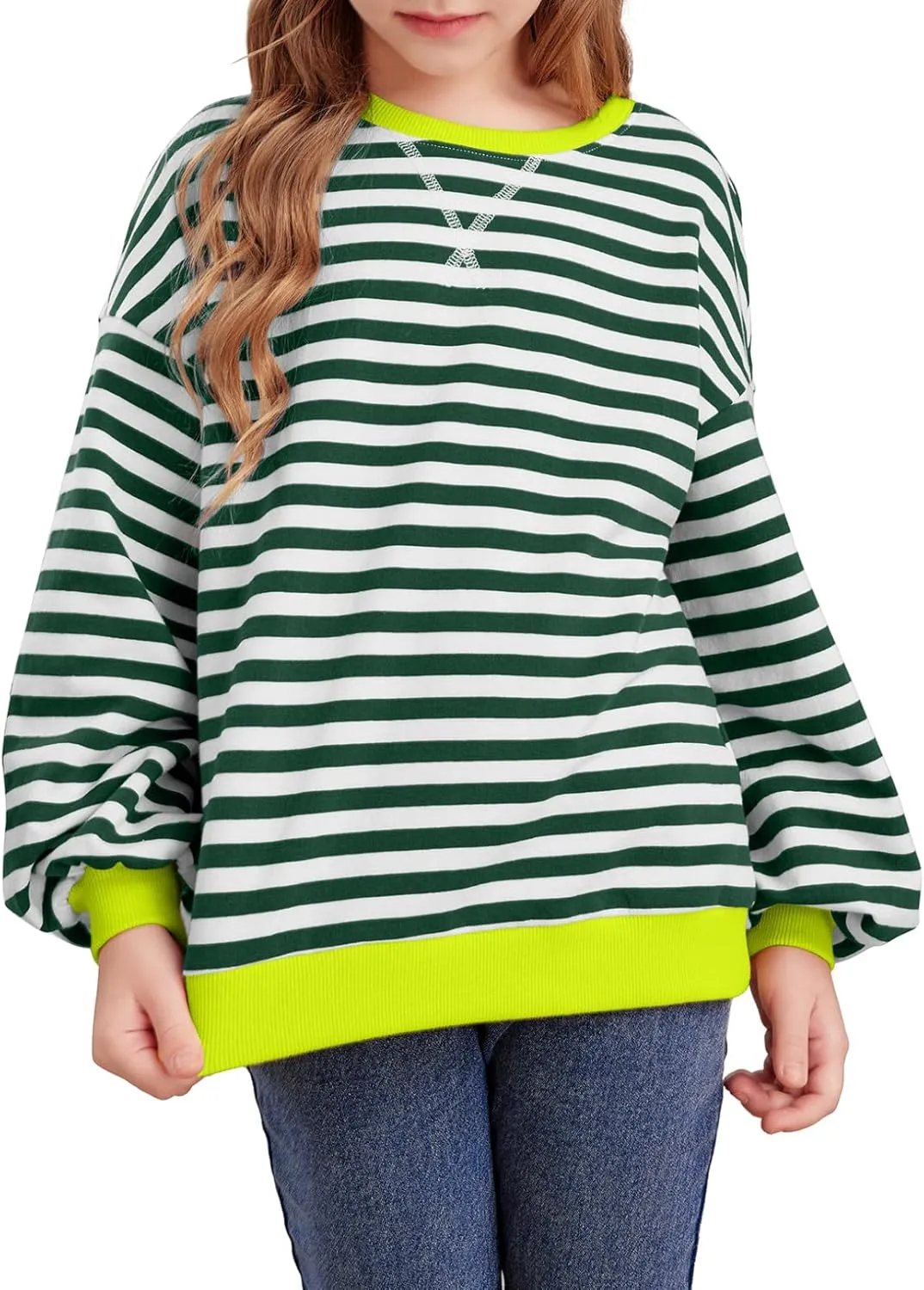 blibean Girls Cotton Long Sleeve Sweathirts Striped Color Block Tops Size 6-15 Years