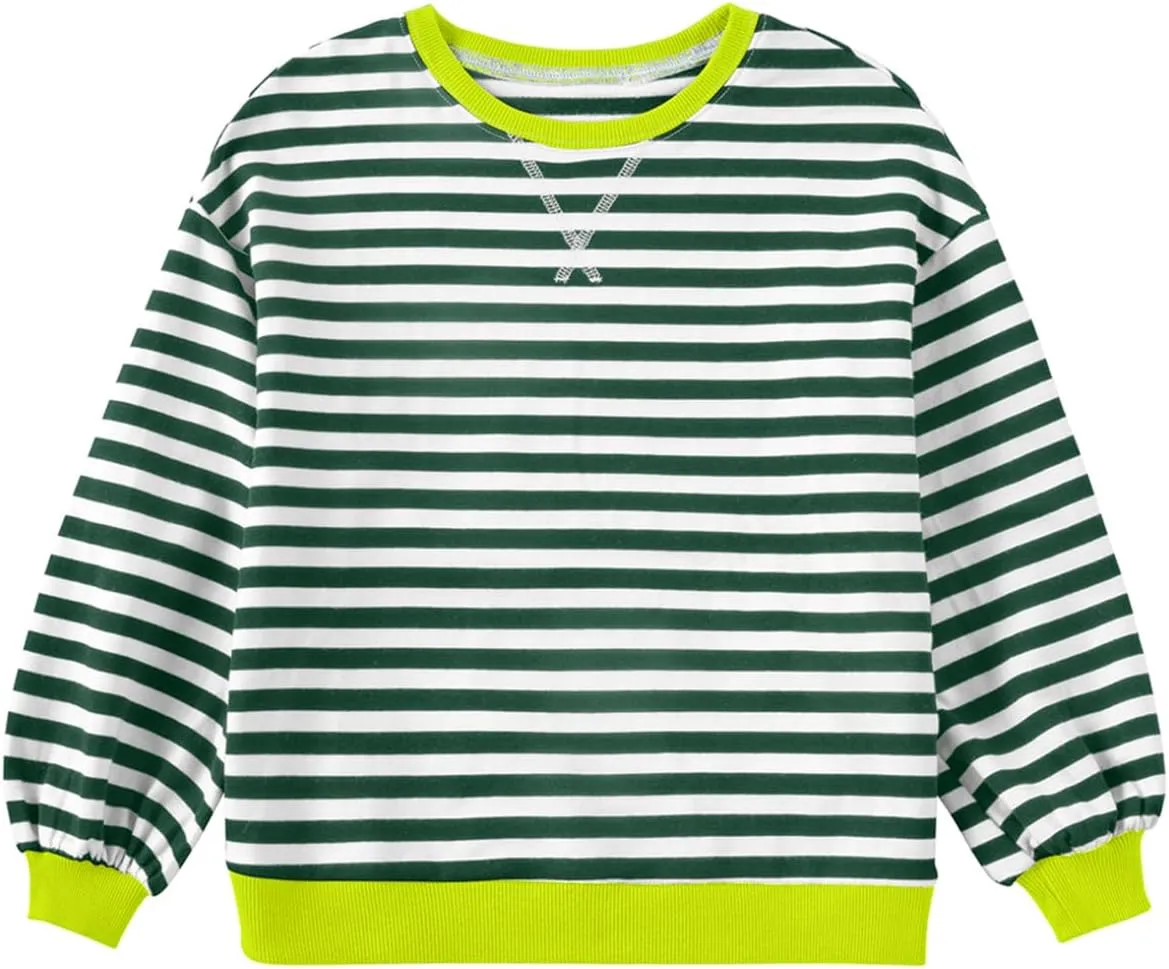 blibean Girls Cotton Long Sleeve Sweathirts Striped Color Block Tops Size 6-15 Years