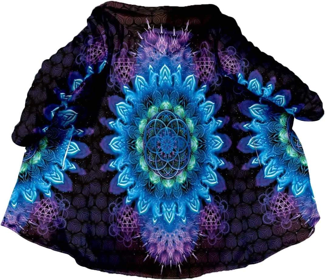 BLOOM Mandala Psychedelic 3D Print Dream Cloak Thick Warm Hooded Men Overcoat Windproof Fleece Jacket
