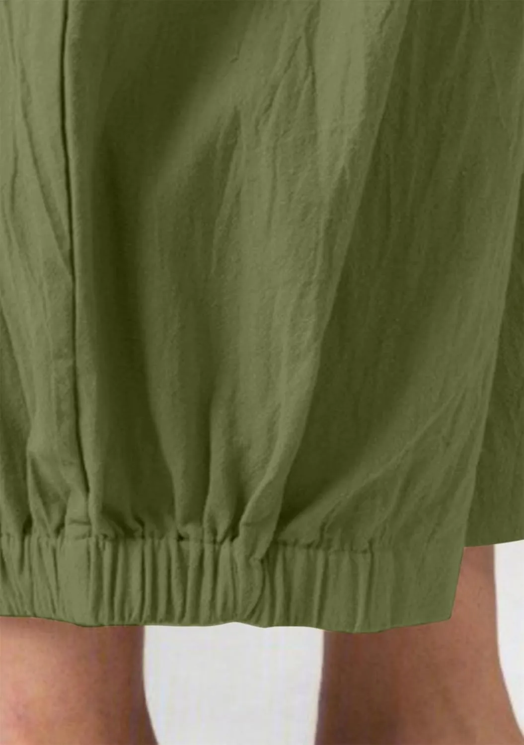 BOFETA Women Casual Cotton and Linen Pants Solid Color Cropped Trousers Elastic Waist Loose Pant