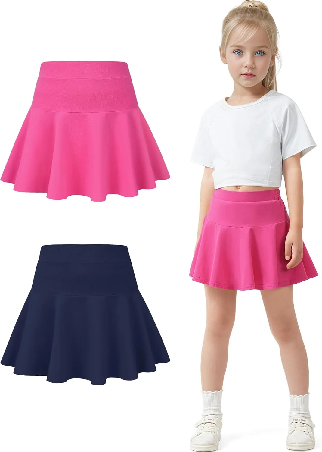 BOOPH 2 Pack Little Girls Athletic Uniform Skorts French Tennis Golf Skirts with Shorts for Toddler