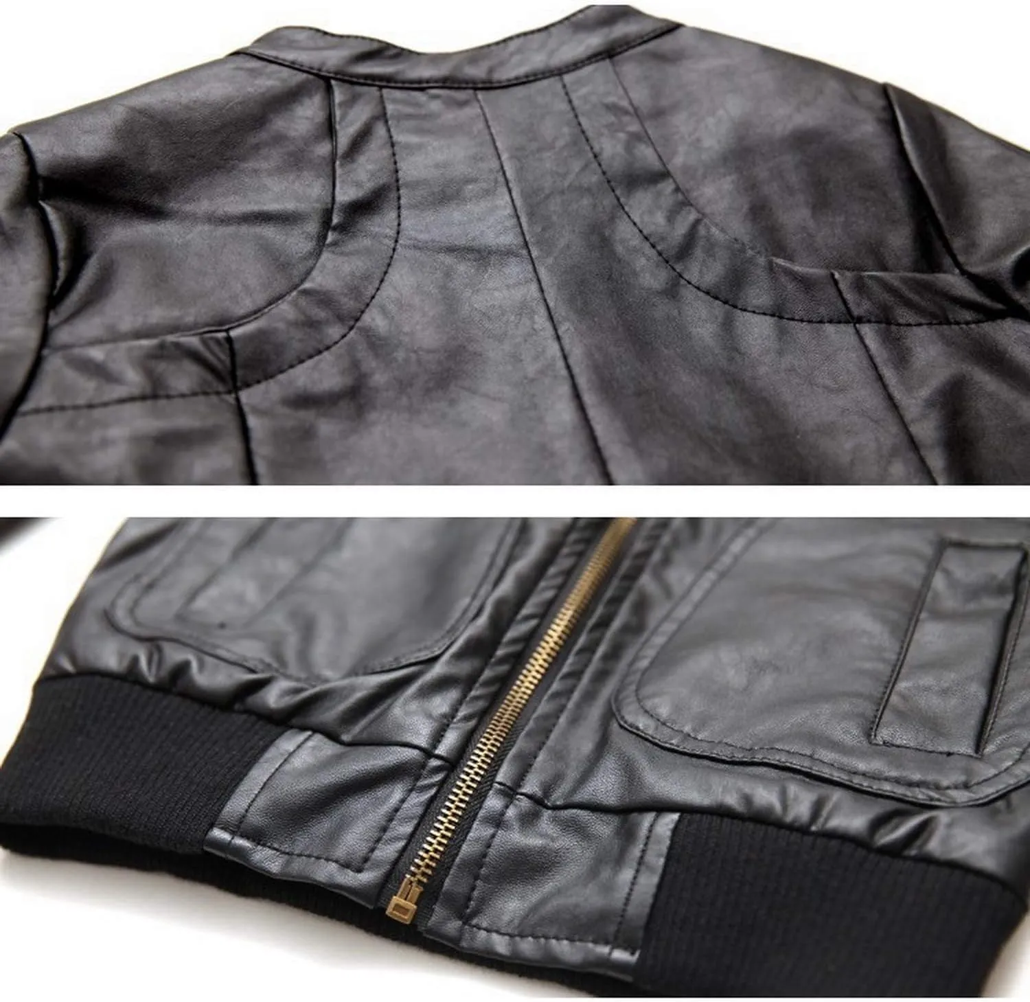 Boy's Fit Short Faux Leather Jacket Pocket