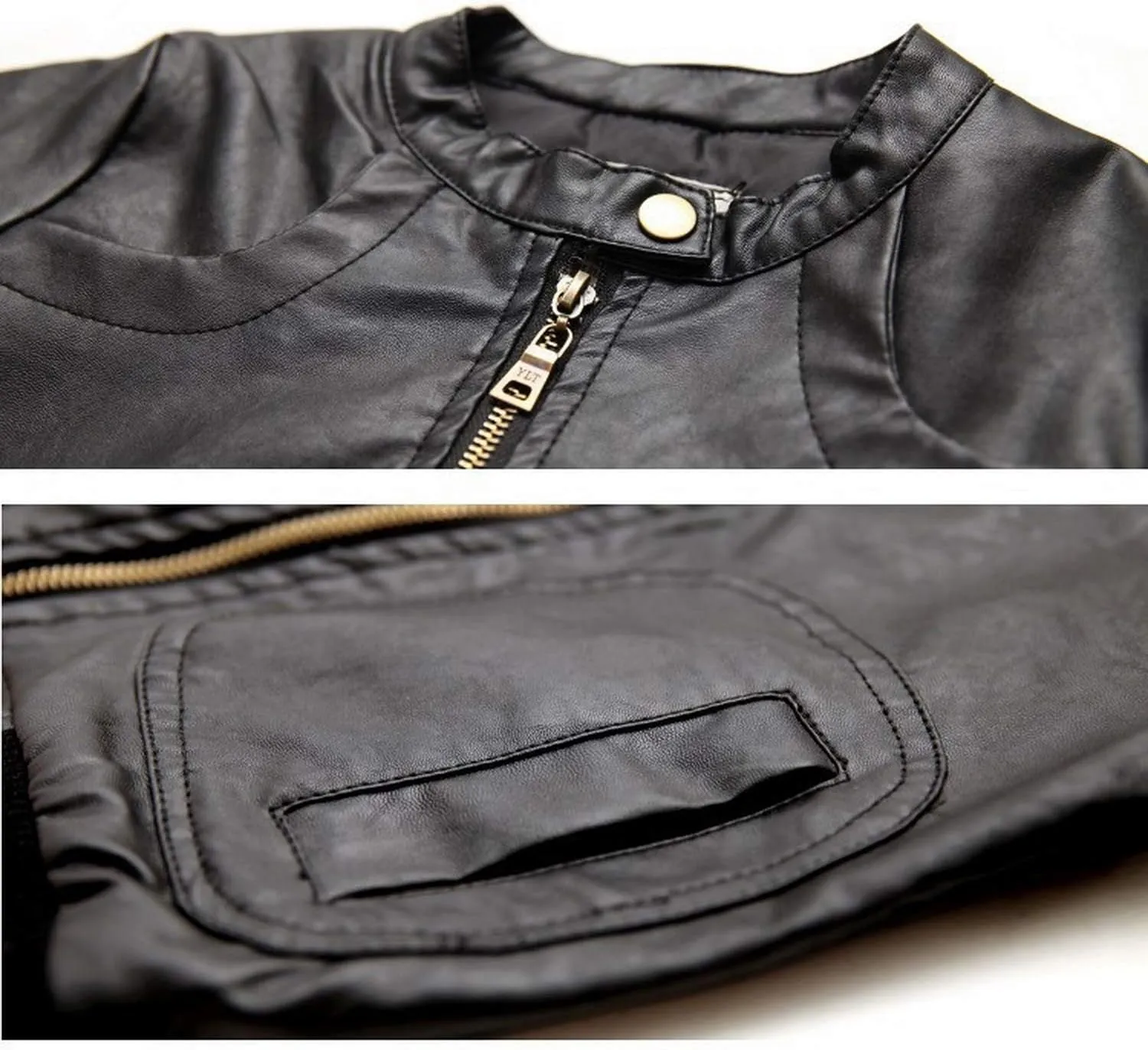 Boy's Fit Short Faux Leather Jacket Pocket