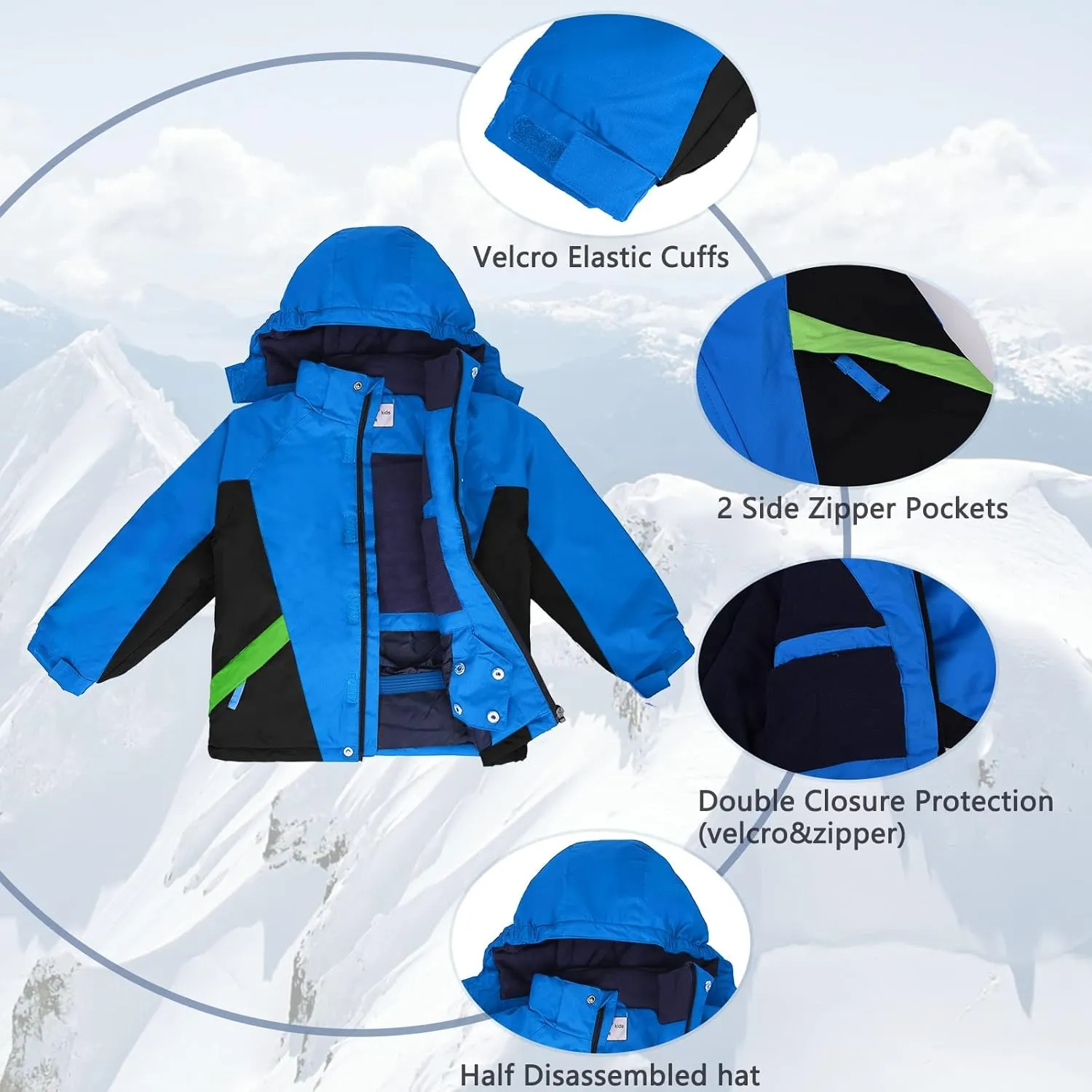Boy's Waterproof Ski Jacket,Kids Warm Winter Snow Coat,Hooded Fleece Outwear,Windproof RainCoat