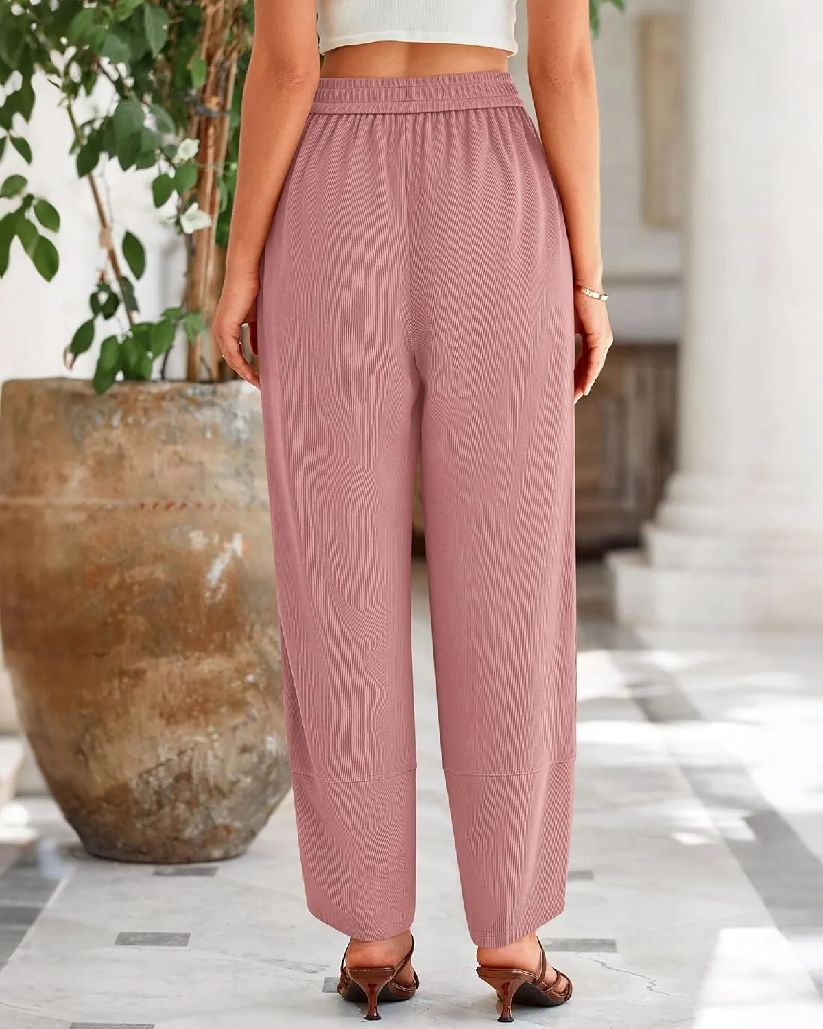 BTFBM Women's Wide Leg Palazzo Harem Pants Casual Loose Elastic Waist Sweatpants 2024 Fall Baggy Long Trousers Pockets