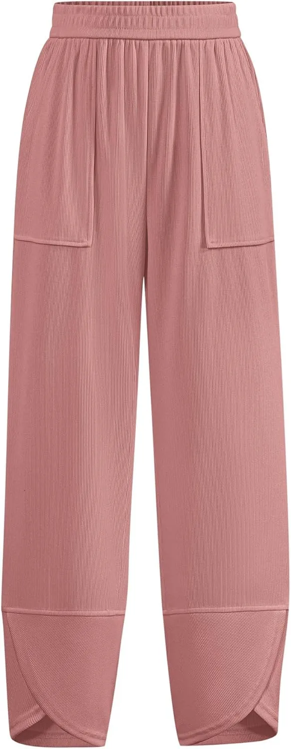 BTFBM Women's Wide Leg Palazzo Harem Pants Casual Loose Elastic Waist Sweatpants 2024 Fall Baggy Long Trousers Pockets
