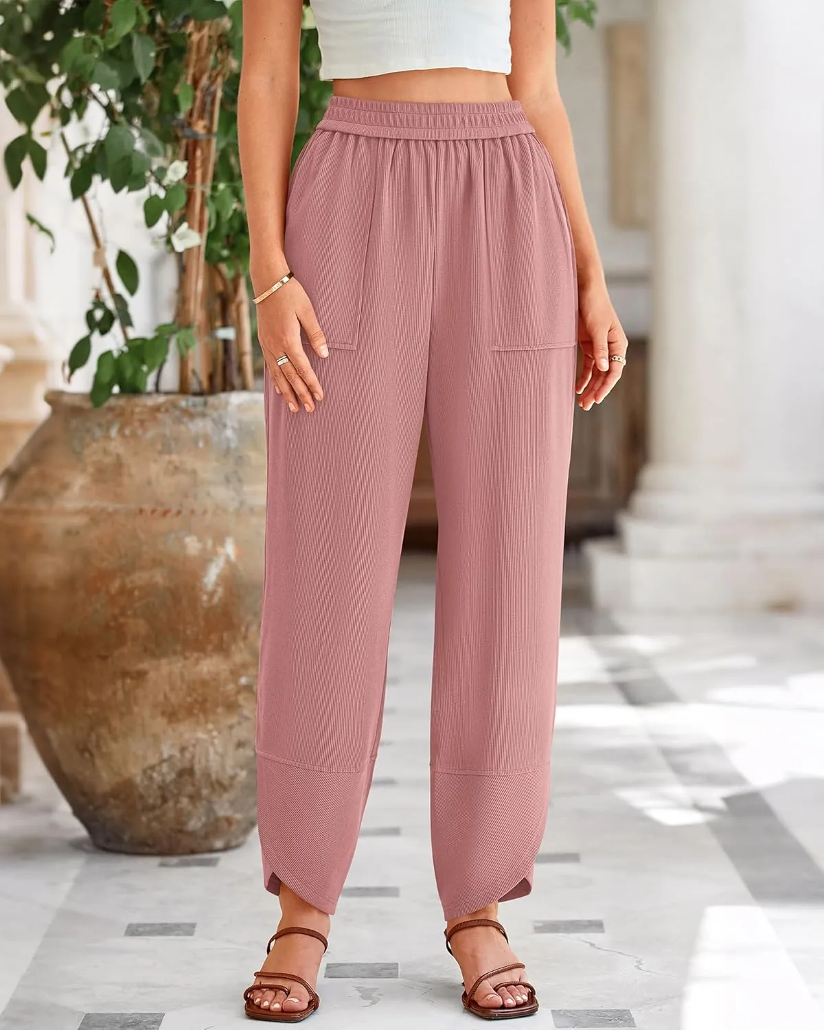 BTFBM Women's Wide Leg Palazzo Harem Pants Casual Loose Elastic Waist Sweatpants 2024 Fall Baggy Long Trousers Pockets