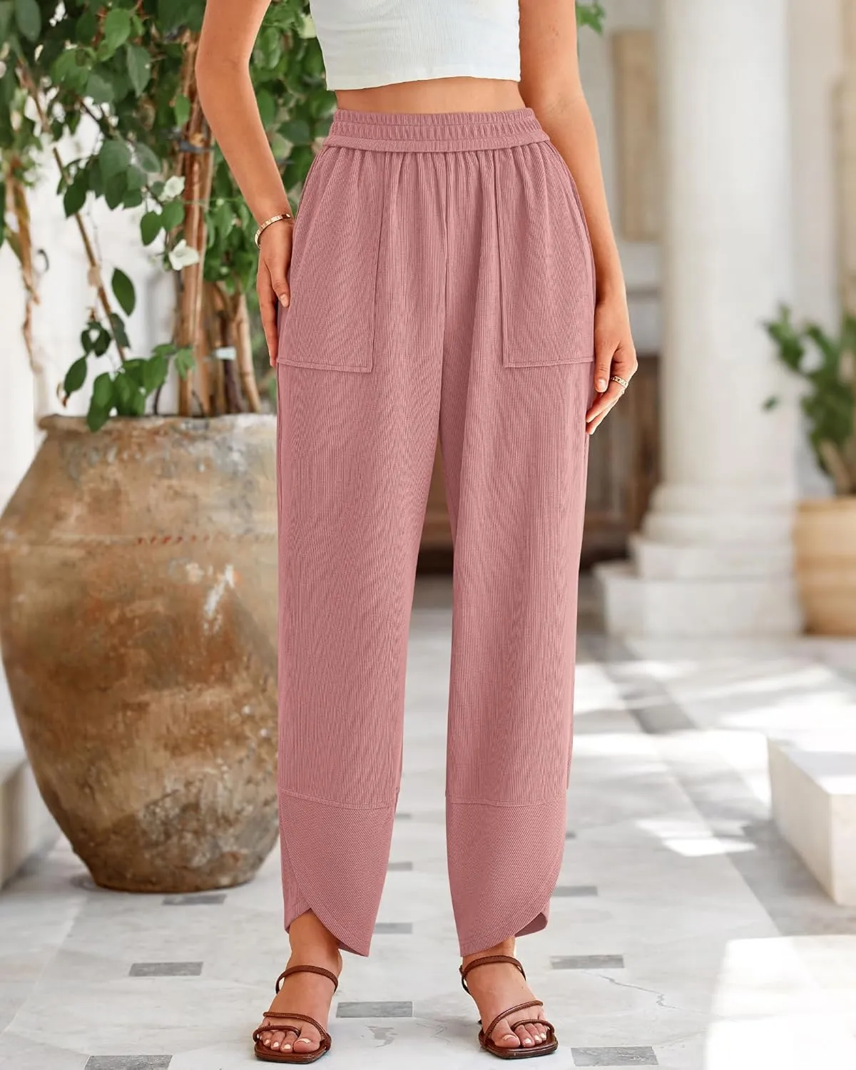 BTFBM Women's Wide Leg Palazzo Harem Pants Casual Loose Elastic Waist Sweatpants 2024 Fall Baggy Long Trousers Pockets