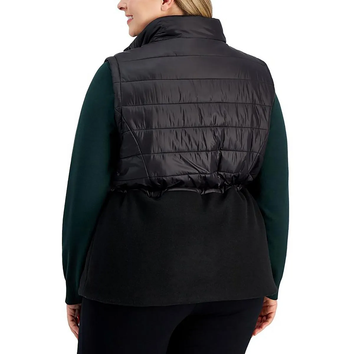 Calvin Klein Womens Plus Mixed Media Drawstring Puffer Vest