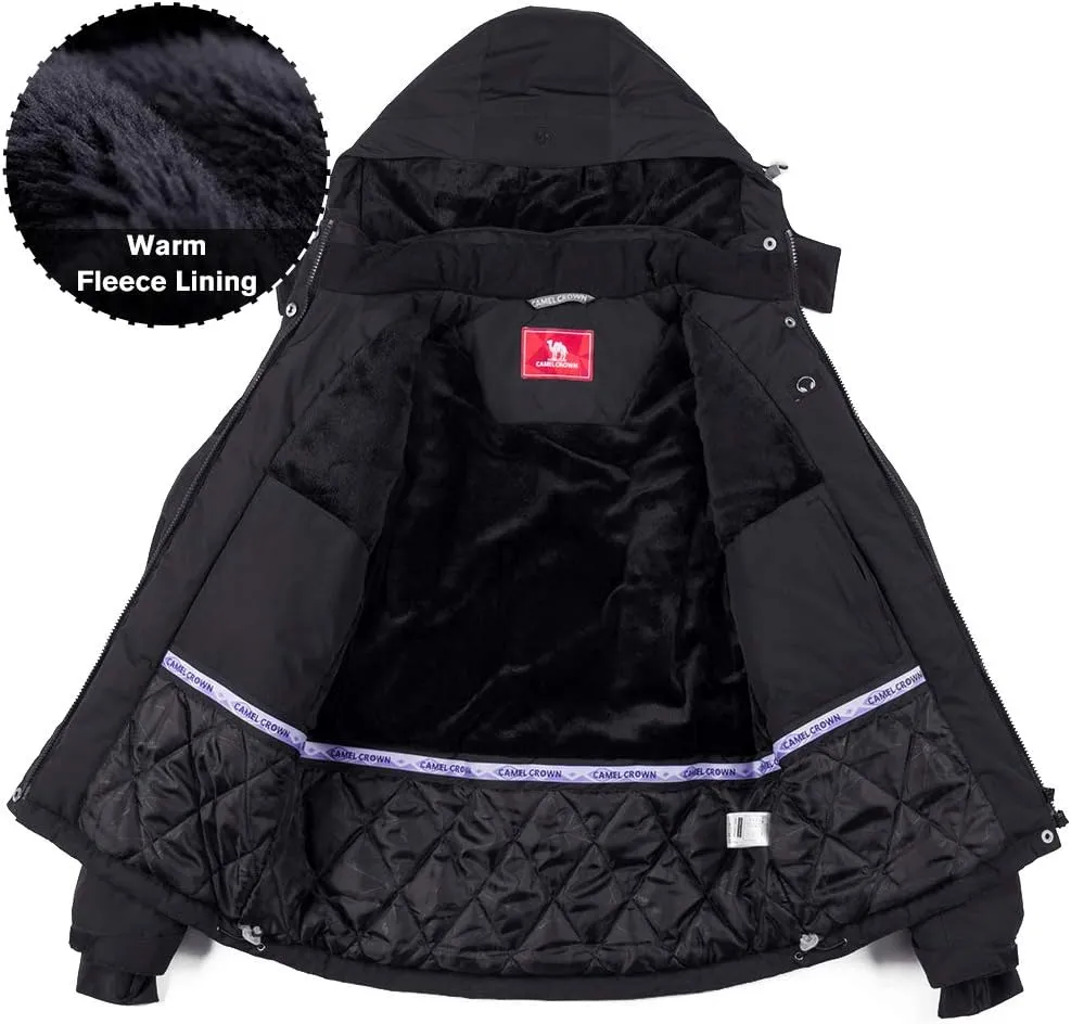 CAMEL CROWN Womens Mountain Snow Waterproof Ski Jacket Detachable Hood Windproof Fleece Parka Rain Jackt Winter Coat