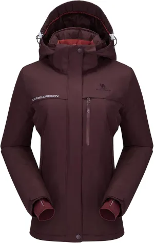 CAMEL CROWN Womens Mountain Snow Waterproof Ski Jacket Detachable Hood Windproof Fleece Parka Rain Jackt Winter Coat
