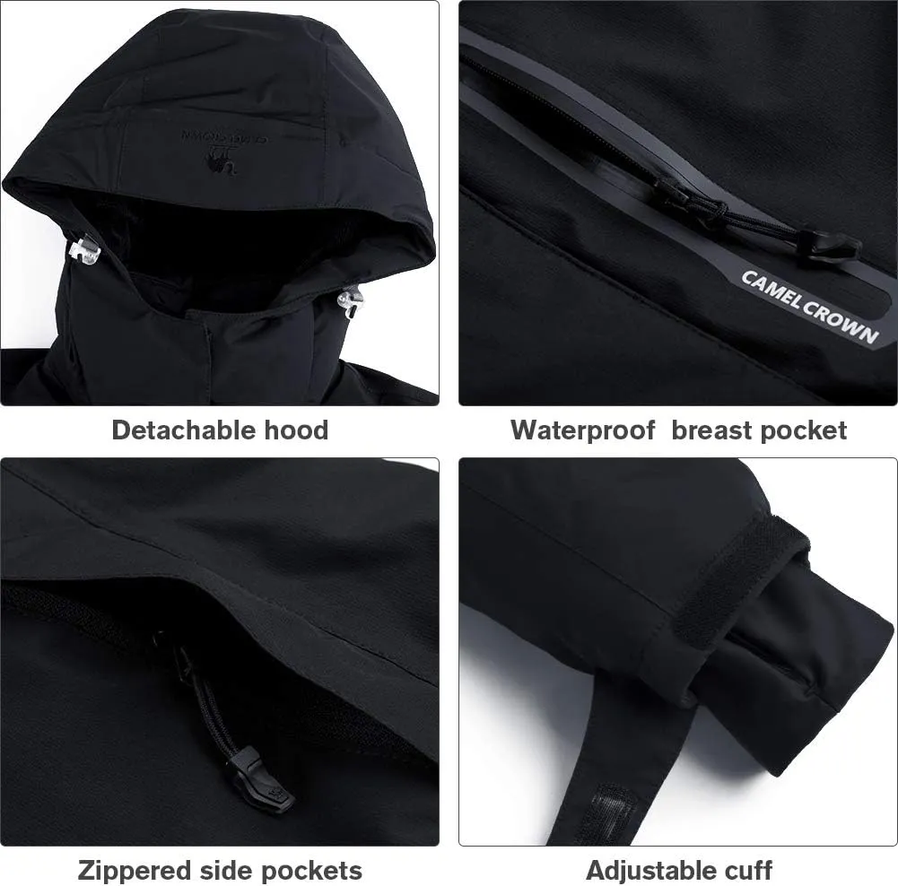 CAMEL CROWN Womens Mountain Snow Waterproof Ski Jacket Detachable Hood Windproof Fleece Parka Rain Jackt Winter Coat