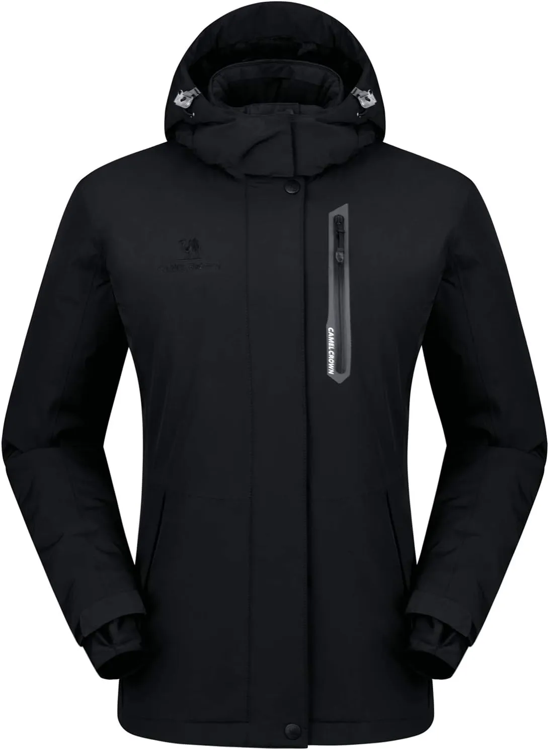 CAMEL CROWN Womens Mountain Snow Waterproof Ski Jacket Detachable Hood Windproof Fleece Parka Rain Jackt Winter Coat