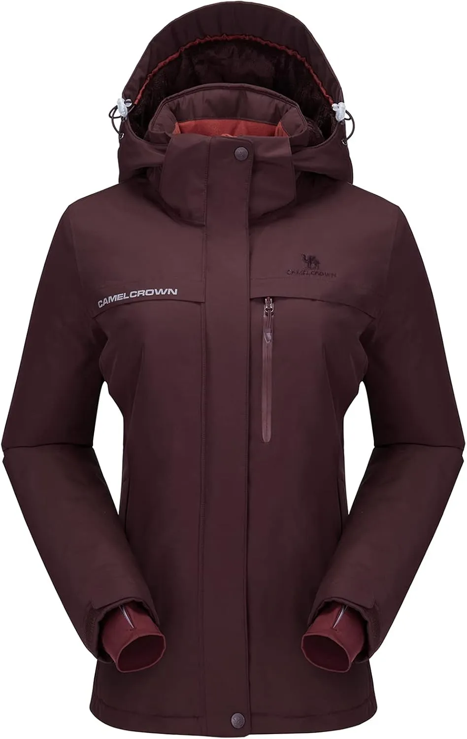 CAMEL CROWN Womens Mountain Snow Waterproof Ski Jacket Detachable Hood Windproof Fleece Parka Rain Jackt Winter Coat