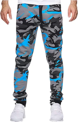 Camouflage Stretch Skinny Pants for Men Casual Drawstring Elastic Waist Beam Feet Slacks Tapered Sport Trousers