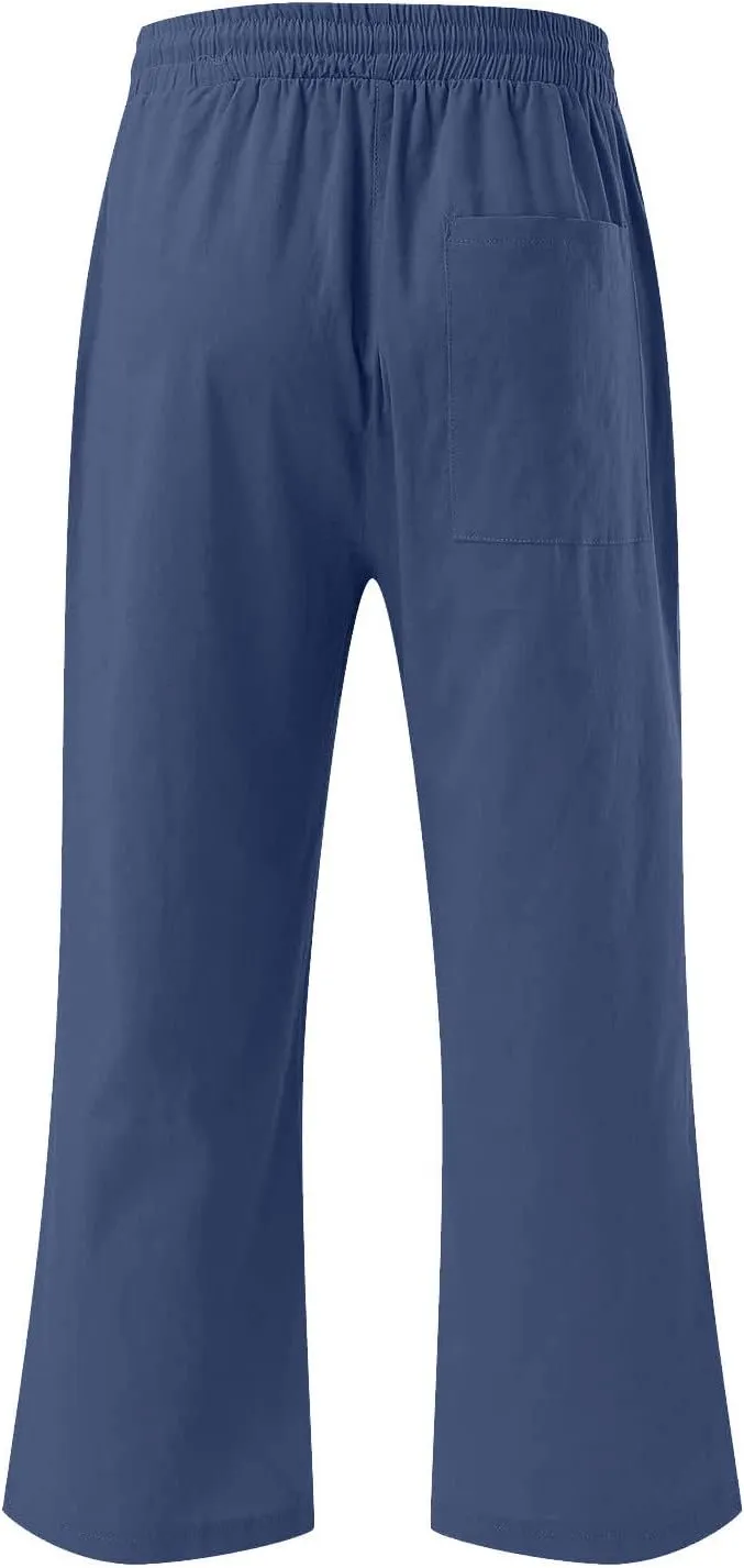 Capri Pants for Women 2025 Summer Casual Cotton Linen Capris Baggy Drawstring Elastic Waist Straight Leg Cropped Trousers
