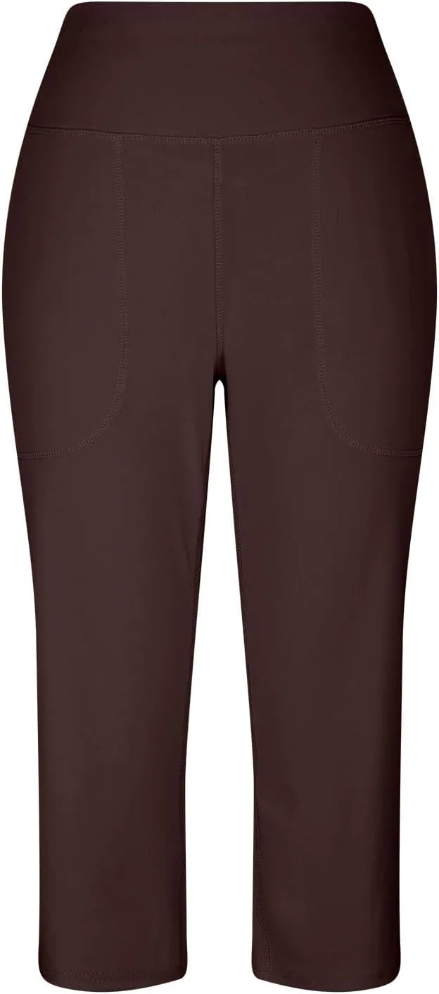 Capri Pants for Women Summer Casual Elastic Waist Wide Leg Cropped Trousers Plus Size Tummy Control Petite Yoga Pants