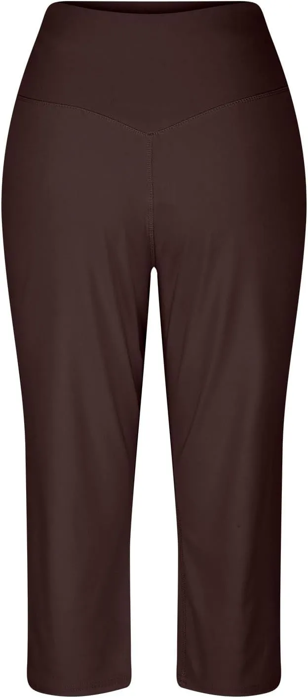 Capri Pants for Women Summer Casual Elastic Waist Wide Leg Cropped Trousers Plus Size Tummy Control Petite Yoga Pants