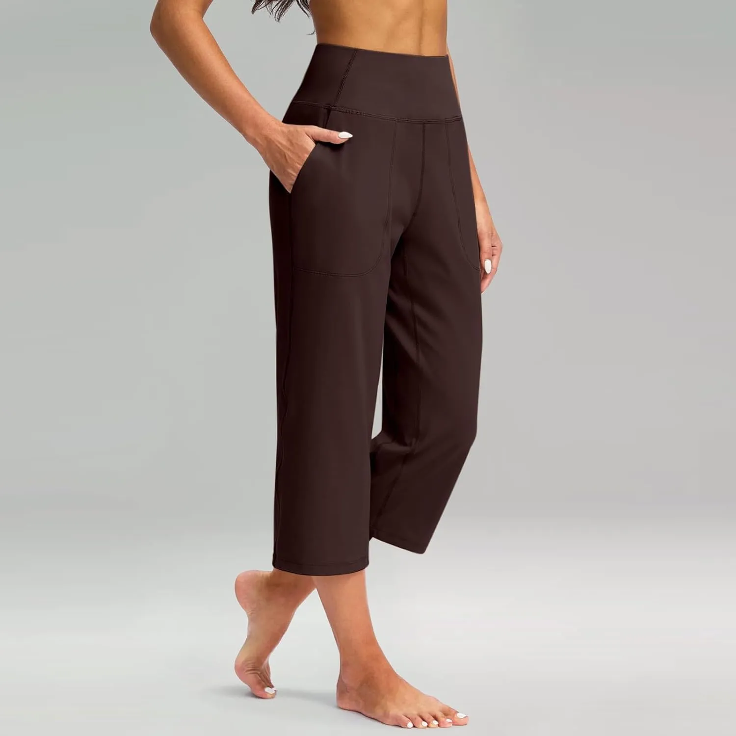 Capri Pants for Women Summer Casual Elastic Waist Wide Leg Cropped Trousers Plus Size Tummy Control Petite Yoga Pants