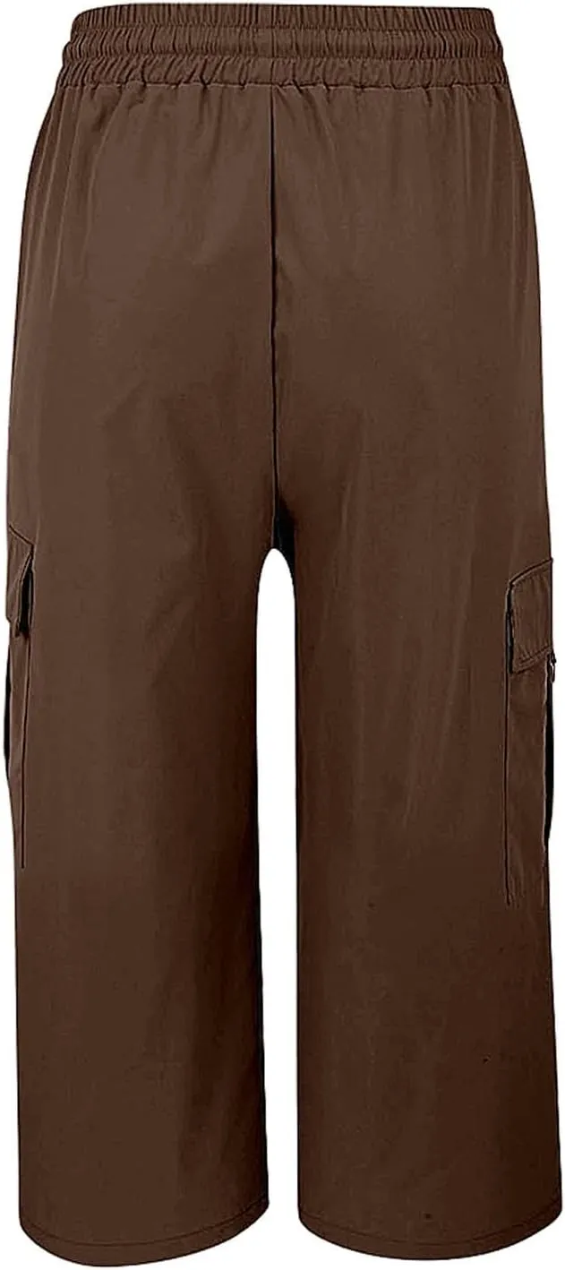 Cargo Capris for Women with Pocket Summer Mid Rise Lightweight Elastic Waist Pants Stretchy Tactical Tavel Hiking Pant