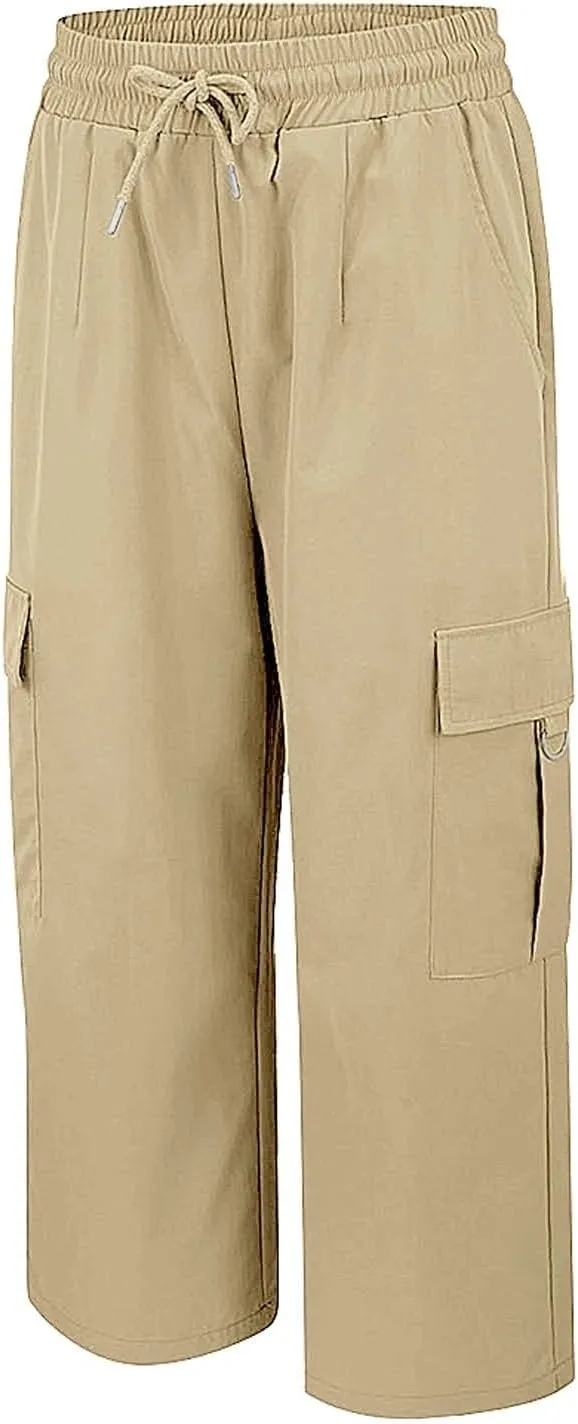 Cargo Capris for Women with Pocket Summer Mid Rise Lightweight Elastic Waist Pants Stretchy Tactical Tavel Hiking Pant