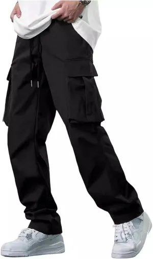 Cargo Pants for Men Big and Tall Loose Fit Straight Cargo Sweatpants Elastic Waist Drawstring Lightweight Atheltic Joggers