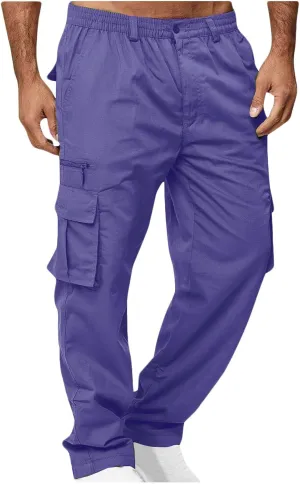 Cargo Pants for Men Elastic Waist Sweatpants Male Athletic Hiking Pants Multic Pockets Drawstring Chino Cotton Slacks