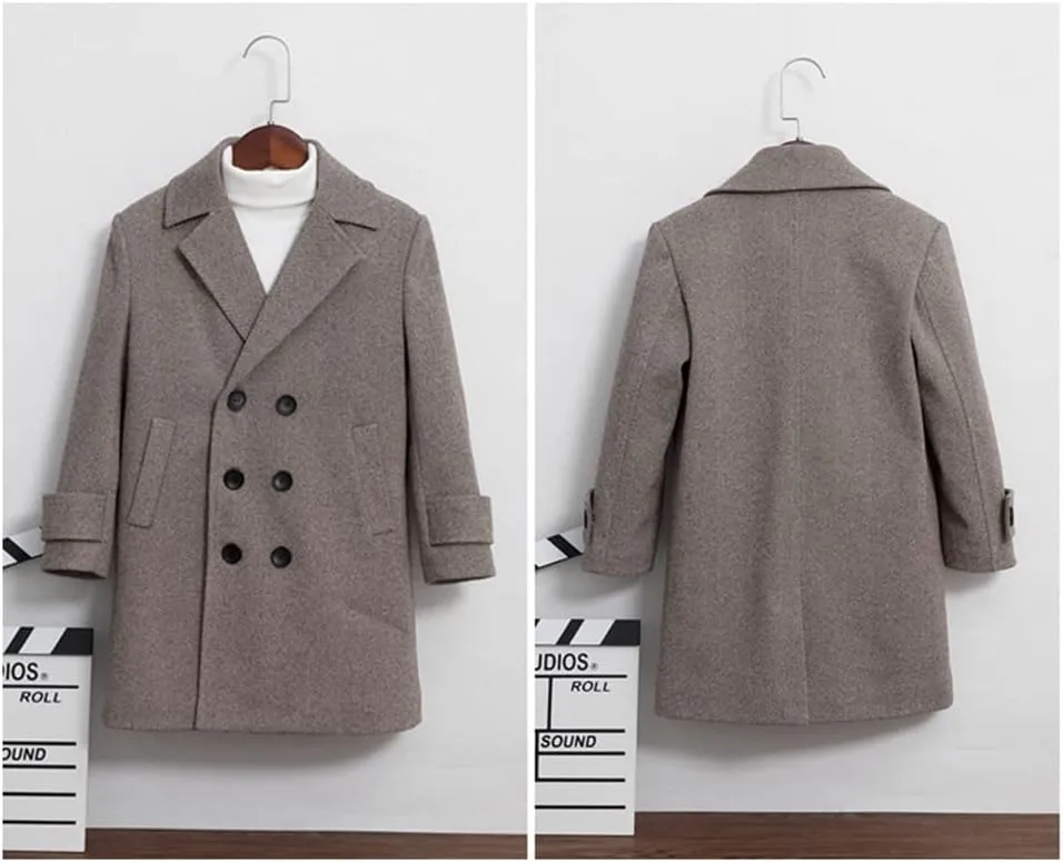 Children Boys Grey Brown Woolen Trench Coat for 2-18