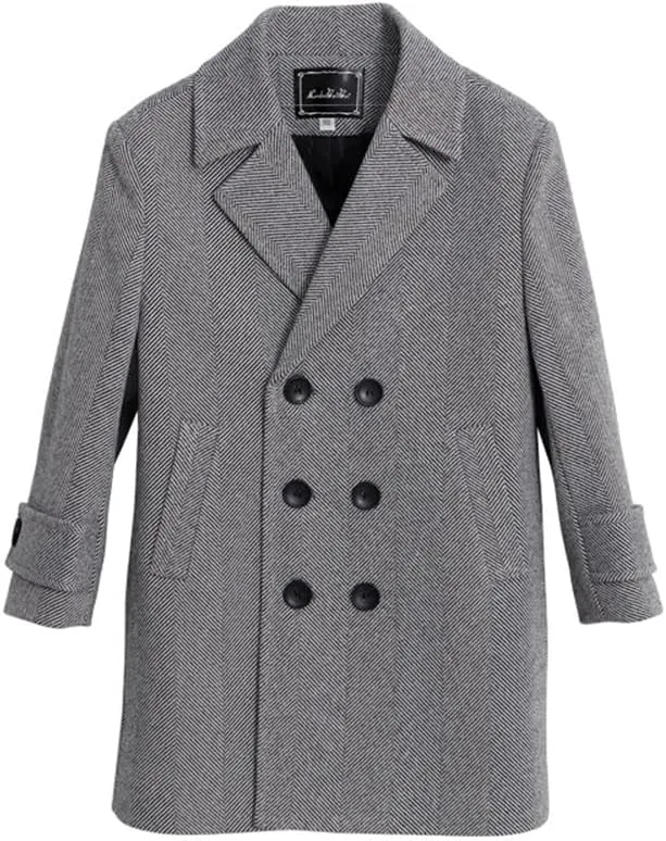 Children Boys Grey Brown Woolen Trench Coat for 2-18