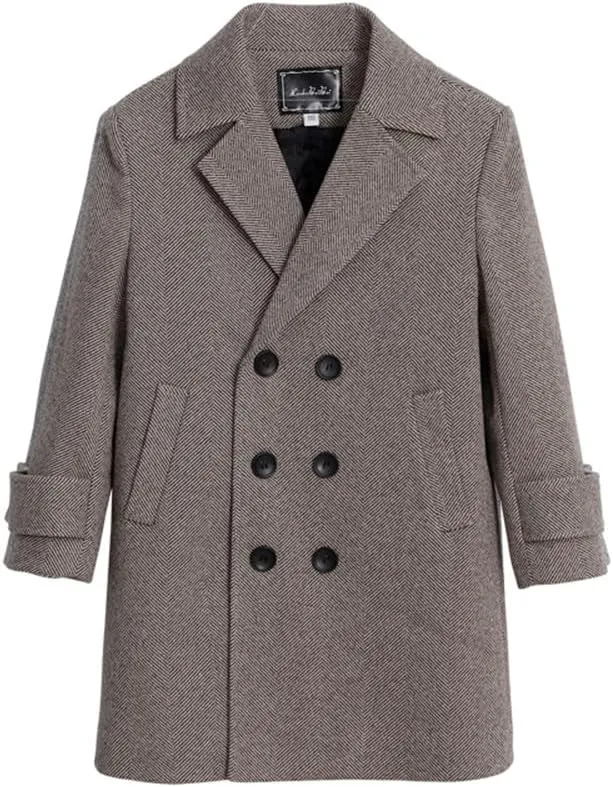 Children Boys Grey Brown Woolen Trench Coat for 2-18