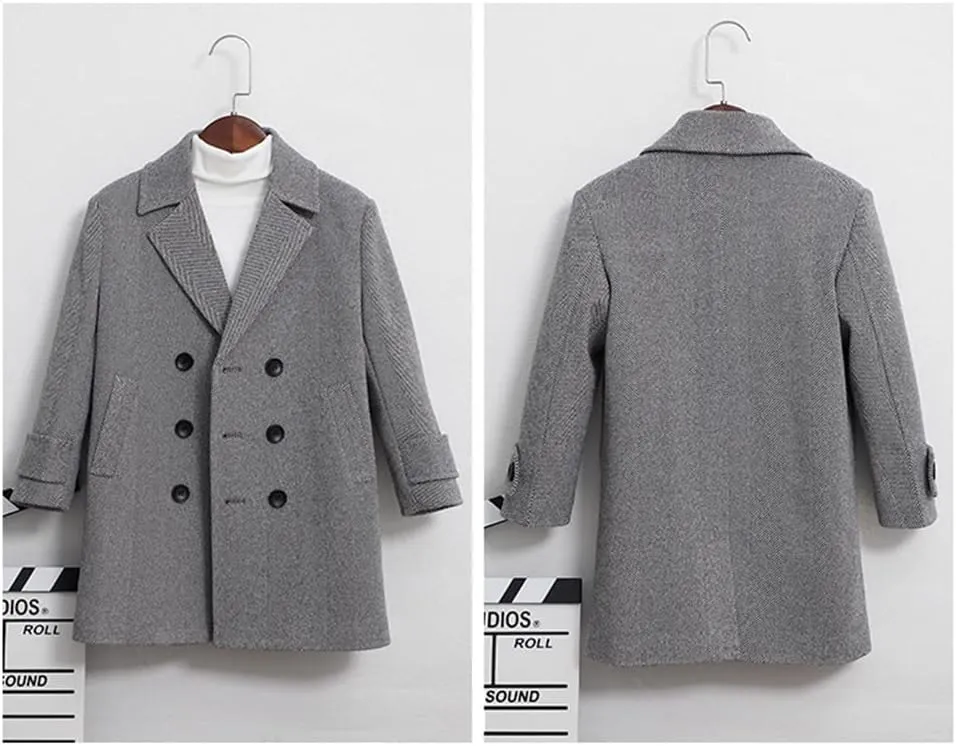 Children Boys Grey Brown Woolen Trench Coat for 2-18