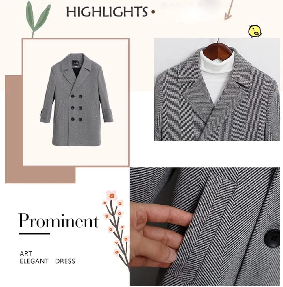 Children Boys Grey Brown Woolen Trench Coat for 2-18
