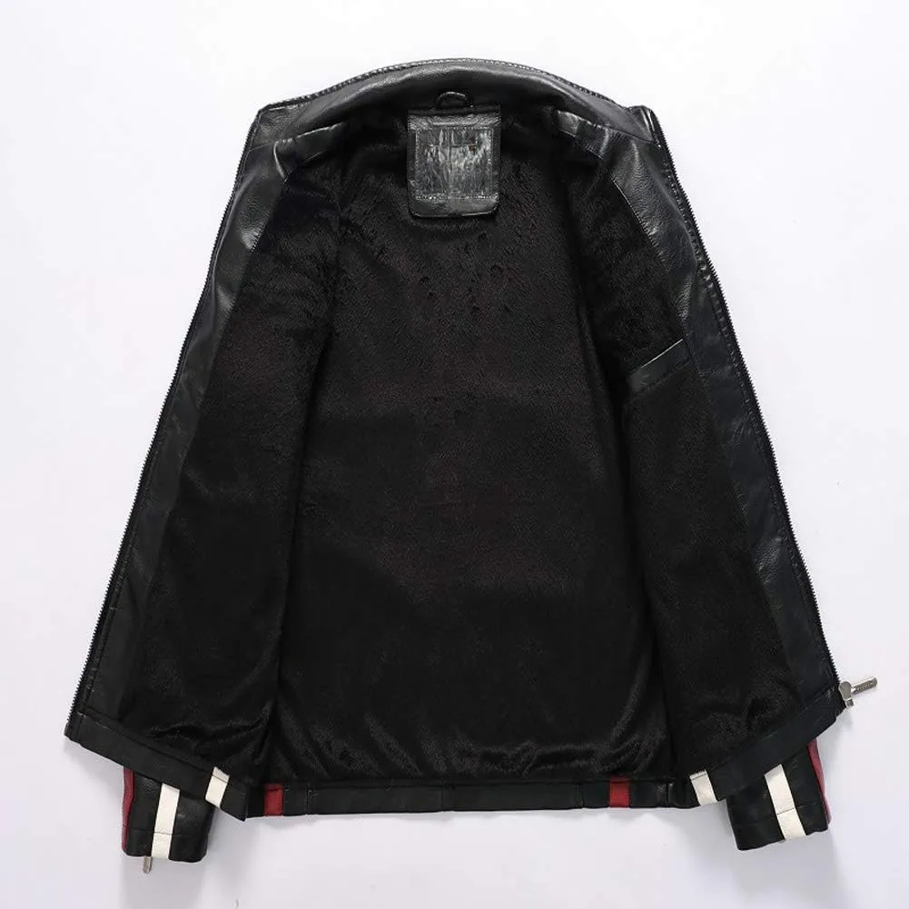chouyatou Men's Thermal Fleece Lined Patchwork Moto Racer Faux Leather Jacket