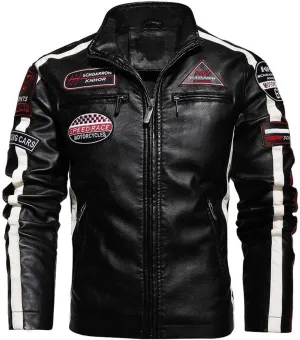 chouyatou Men's Thermal Fleece Lined Patchwork Moto Racer Faux Leather Jacket
