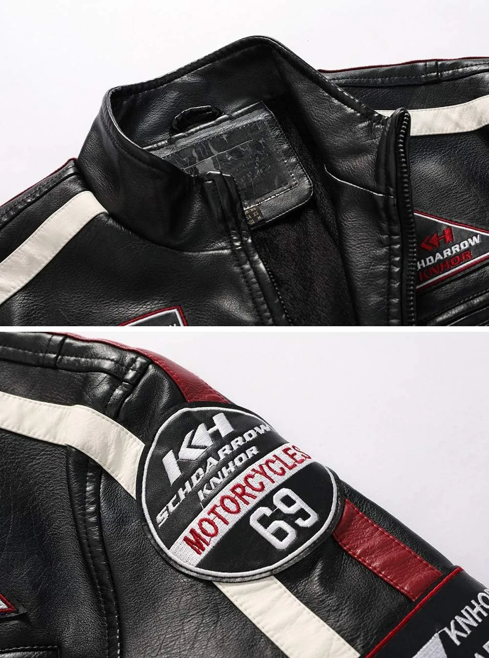 chouyatou Men's Thermal Fleece Lined Patchwork Moto Racer Faux Leather Jacket