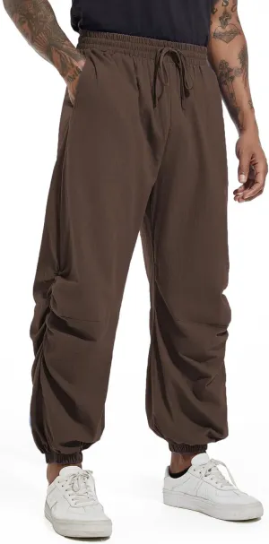 CLANMILUMS Mens Cotton Linen Drawstring Pants Elastic Waist Casual Jogger Yoga Pants
