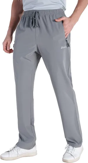 clothin Men's Lightweight Elastic Waist Pants Drawstring Athletic Sweatpants with Zipper Pockets for Hiking Casual Travel