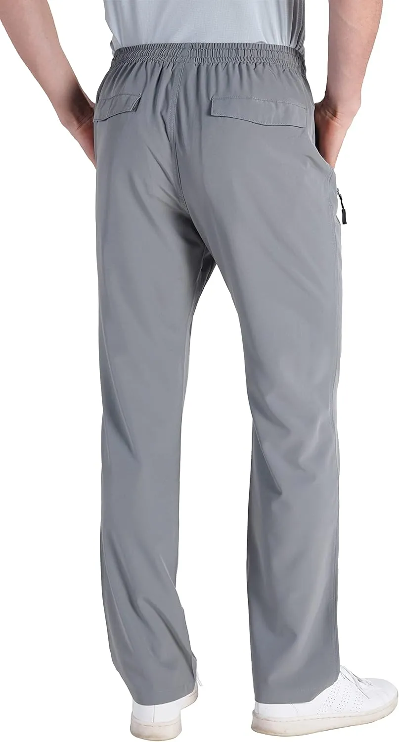 clothin Men's Lightweight Elastic Waist Pants Drawstring Athletic Sweatpants with Zipper Pockets for Hiking Casual Travel
