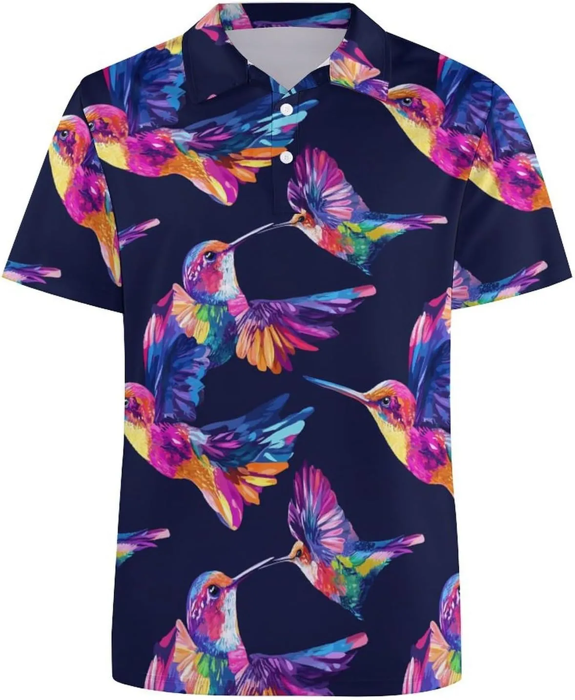 Colorful Hummingbird Bird Watercolor Slim Fit Men's Short Sleeve Polo Shirts Quick-Dry Breathable Golf T-Shirt Tops