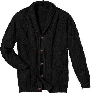 Comdecevis Mens Shawl Collar Cardigan Sweater Cable Knit Button Down Long Sleeve Casual Knitwear with Pockets