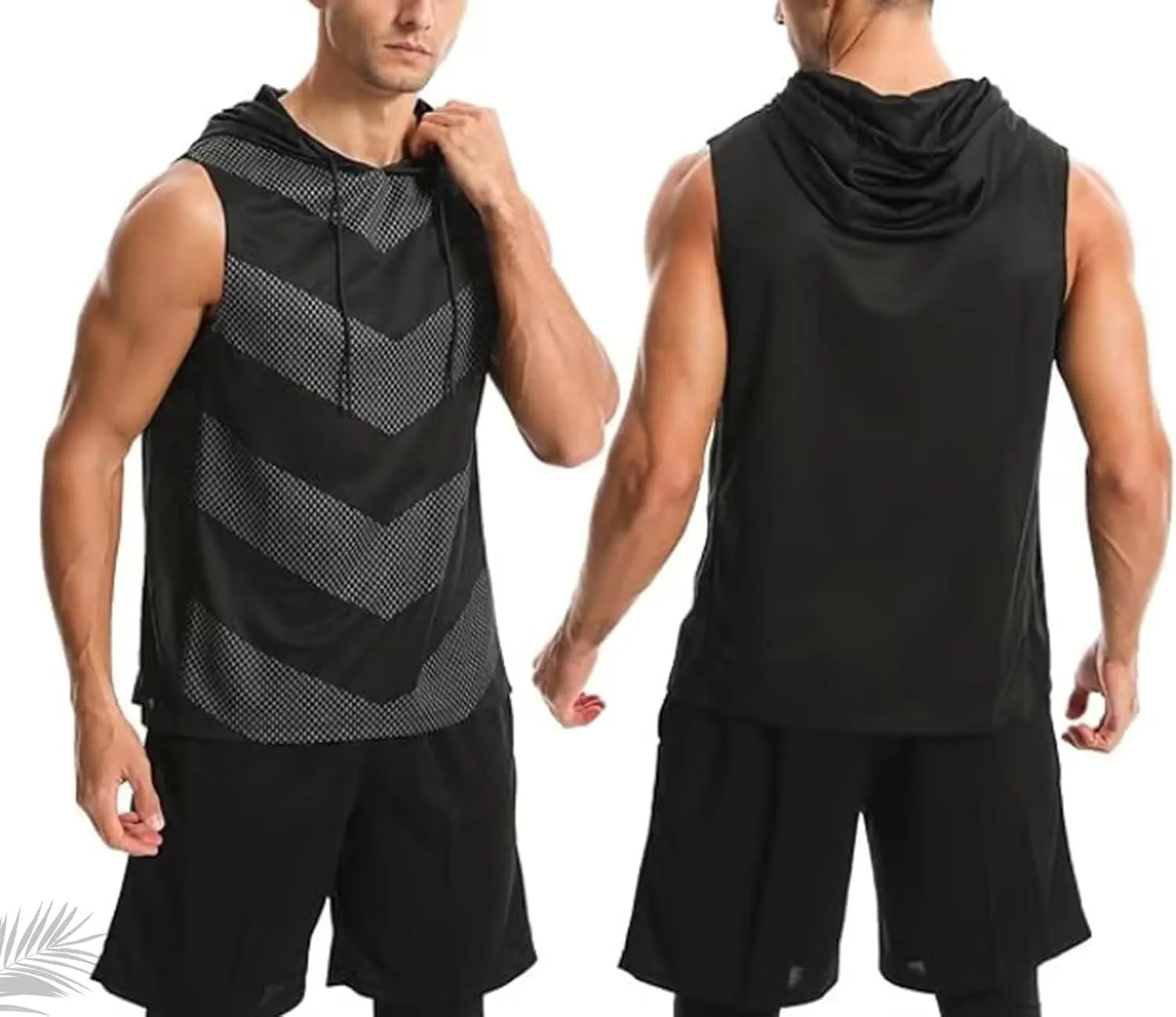 Convenientto 3-Pack Sleeveless Hooded Workout Shirts, Men's Quick-Dry Gym Hiking Sports Breathable Tee, Athletic Tank Tops