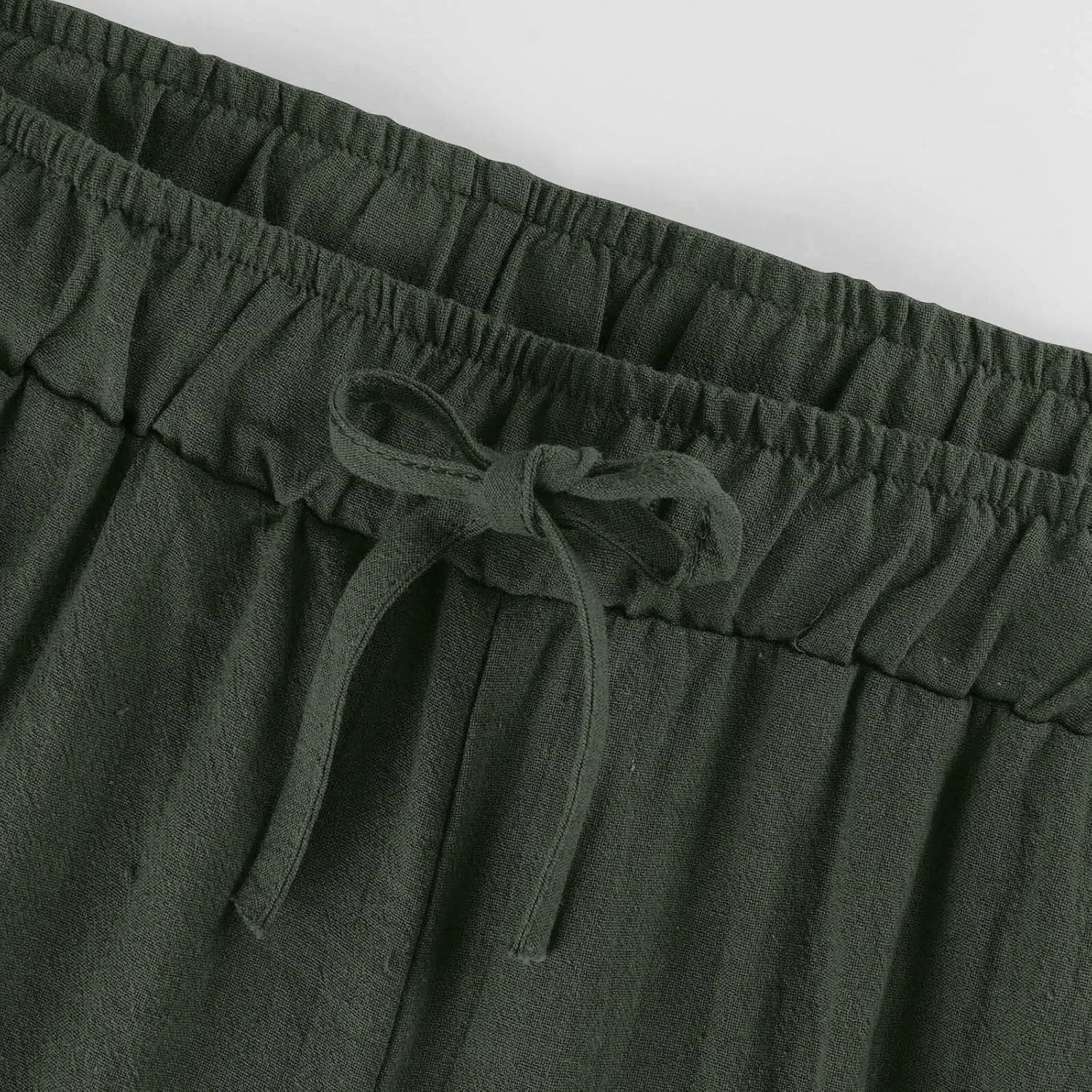 Cotton Linen Pants for Women 2025 Wide Leg Cropped Lounge Trousers Drawstring Elastic Waist Summer Beach Pant Outfits