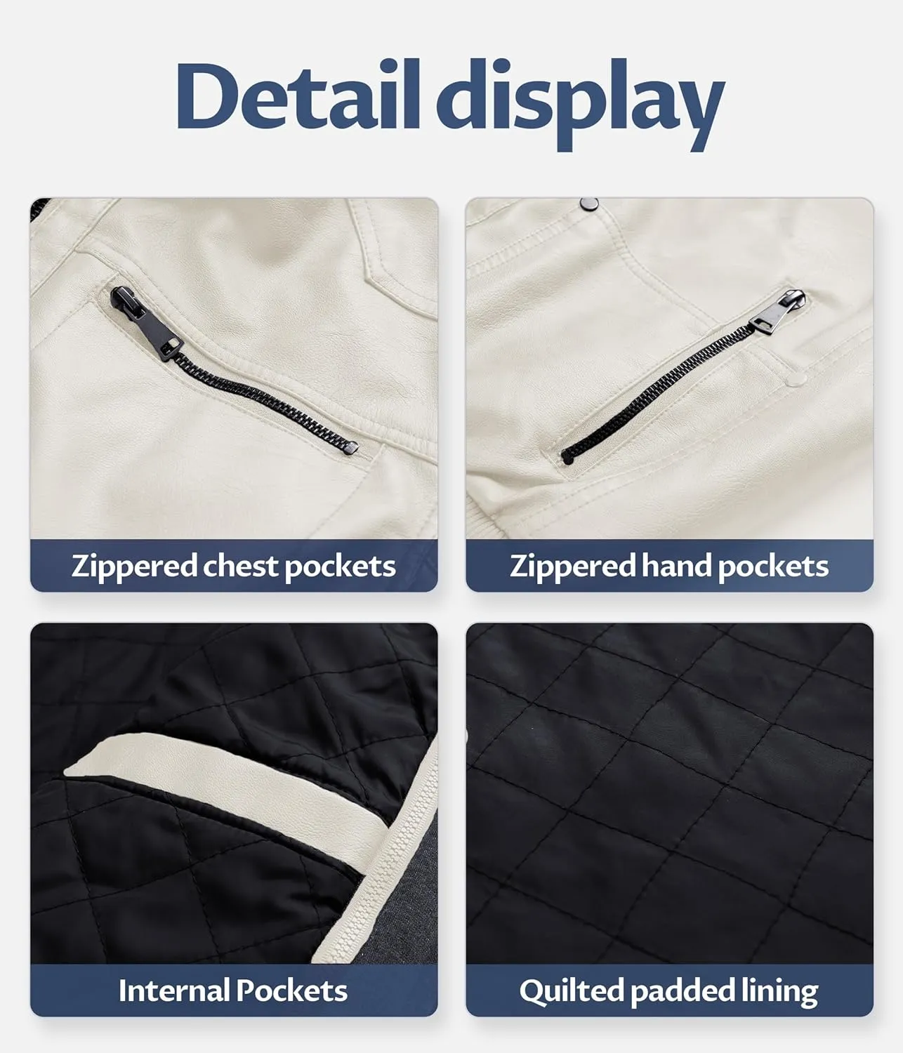 CREATMO US Men's Faux Leather Jacket Motorcycle Jacket Waterproof Windproof PU Moto Vintage Bomber Hoodie with Removable Hood