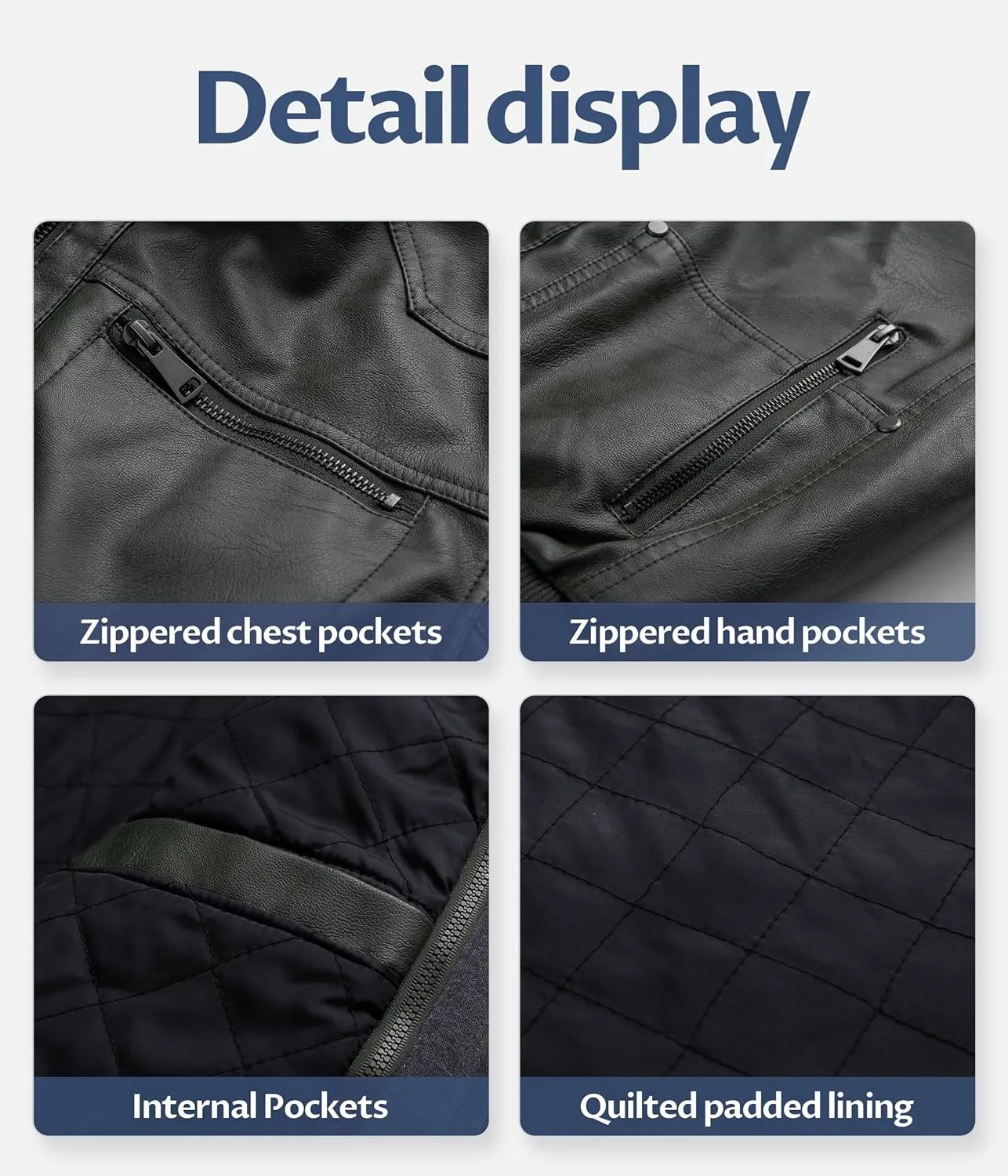 CREATMO US Men's Faux Leather Jacket Motorcycle Jacket Waterproof Windproof PU Moto Vintage Bomber Hoodie with Removable Hood