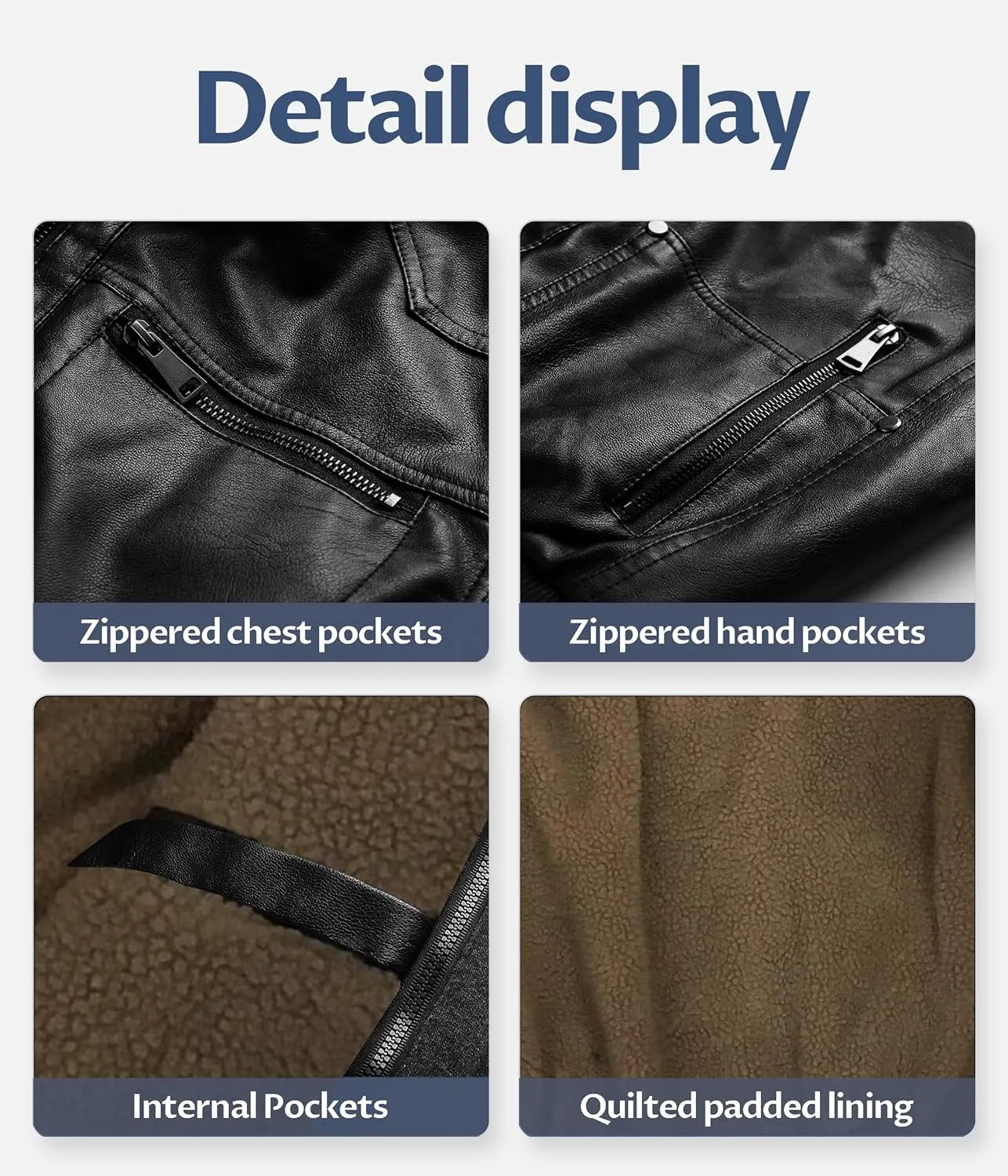 CREATMO US Men's Faux Leather Jacket Motorcycle Jacket Waterproof Windproof PU Moto Vintage Bomber Hoodie with Removable Hood