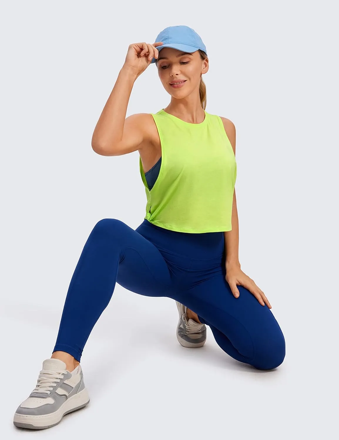 CRZ YOGA Pima Cotton Cropped Workout Tank Tops for Women - Sleeveless Sports Athletic Yoga Running Gym Crop Shirts