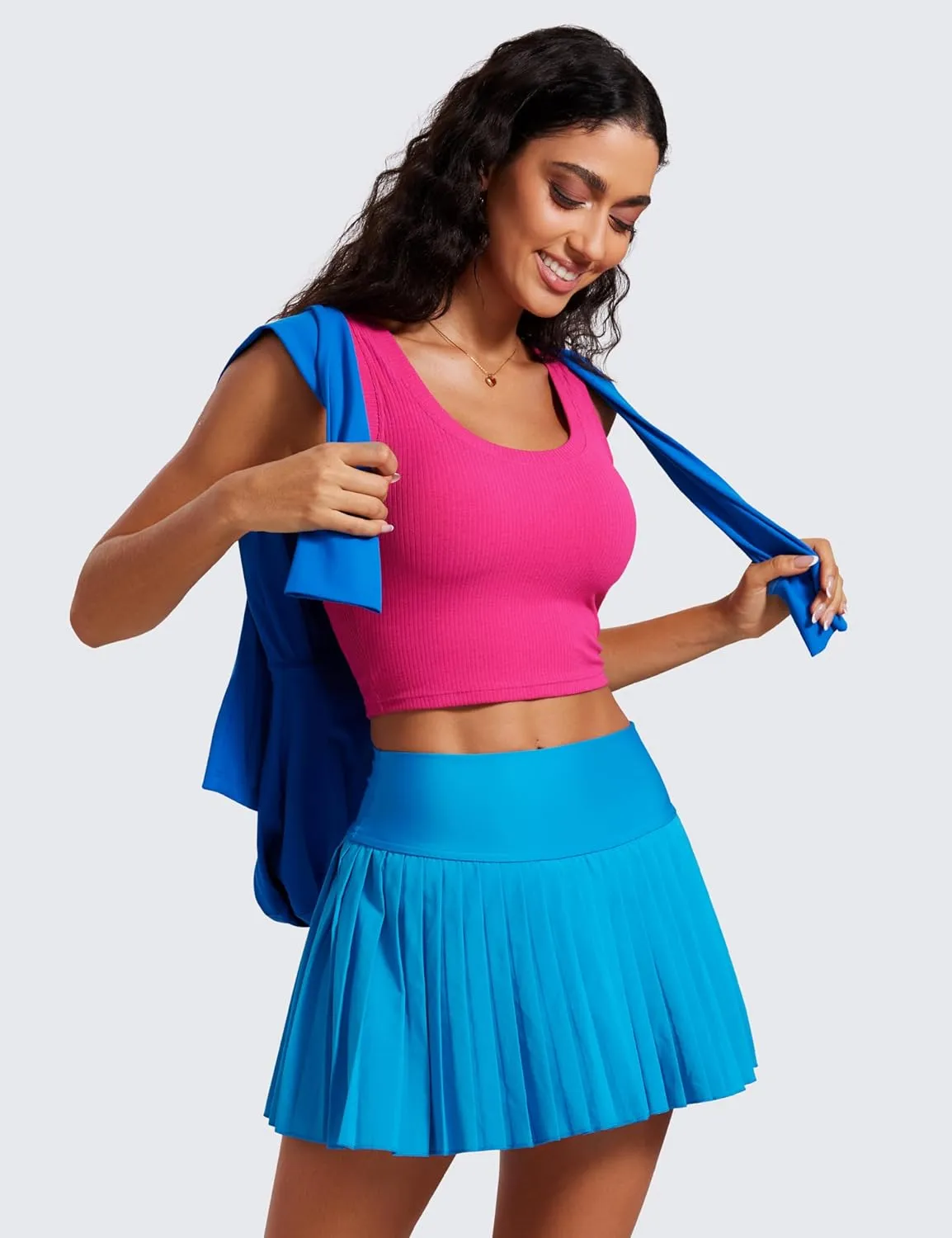 CRZ YOGA Ribbed Crop Fitted Tank Tops for Women Low U-Back Scoop Neck Casual Cropped Sleeveless Workout Yoga Shirt