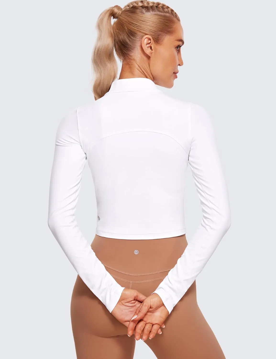 CRZ YOGA Womens Butterluxe Mock Turtleneck Long Sleeves Crop Tops Slim Fit Workout Casual T-Shirt Base Layer Fall Shirts