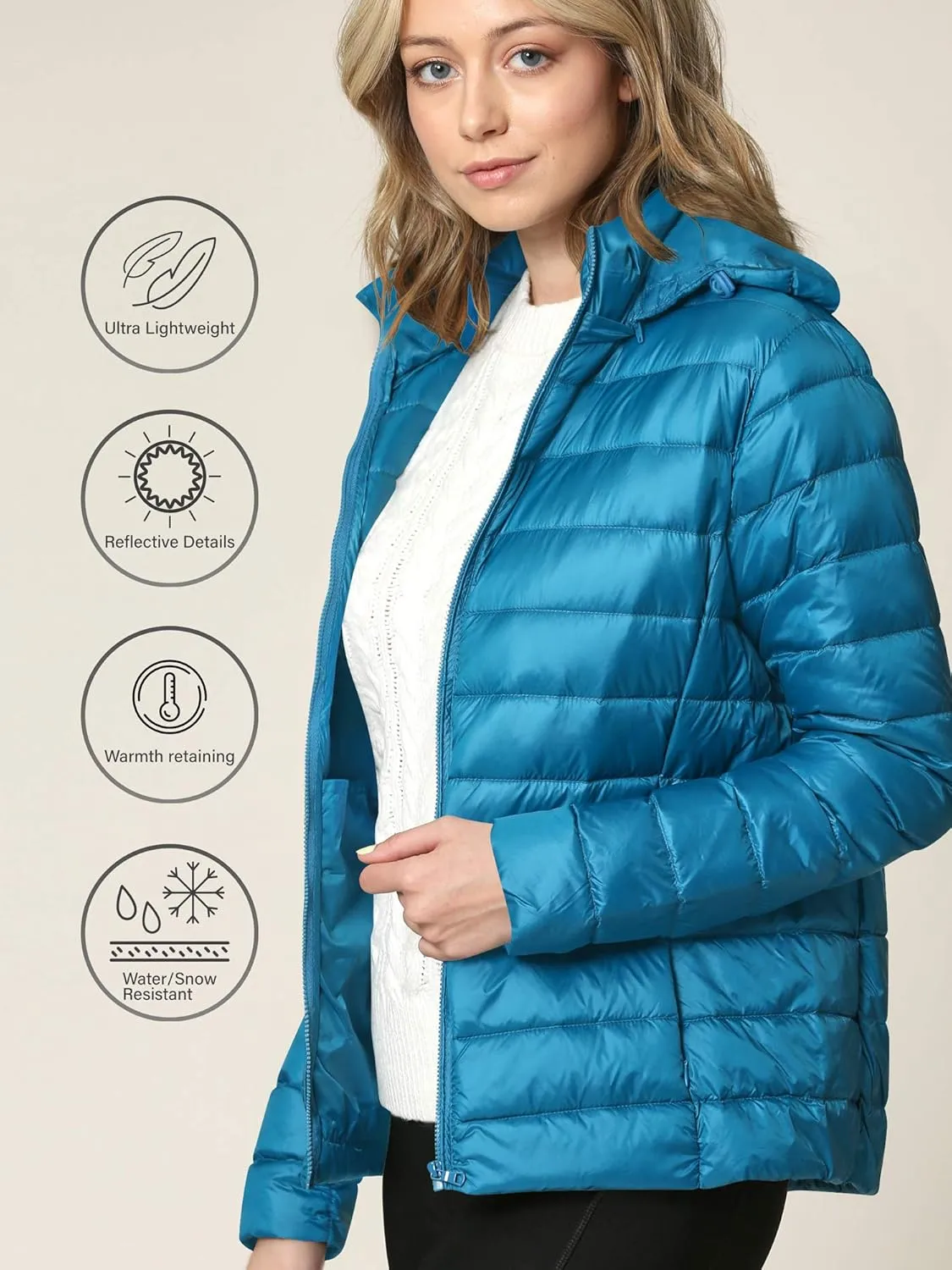 CTC Women's Ultra Light Weight Packable Down Jacket with Removable Hoodie